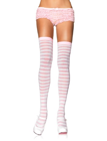 Leg Avenue geringelte Overknees elfenbein/rosa