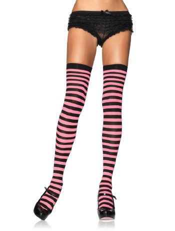 Leg Avenue geringelte Overknees schwarz/neonpink