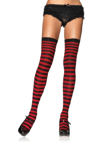 Leg Avenue geringelte Overknees schwarz-rot