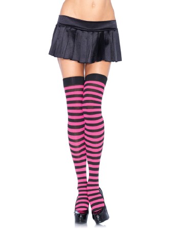 Leg Avenue geringelte Overknees schwarz/pink